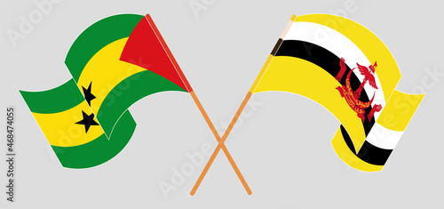 Crossed and waving flags of Sao Tome and Principe and Brunei