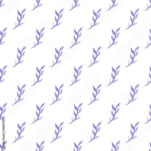 Fototapeta Naklejka Na Ścianę i Meble -  Seamless pattern with hand-drawn watercolor blue branches with leaves on white. Autumn season. Organic, natural, freshness concept for textile, print, etc.