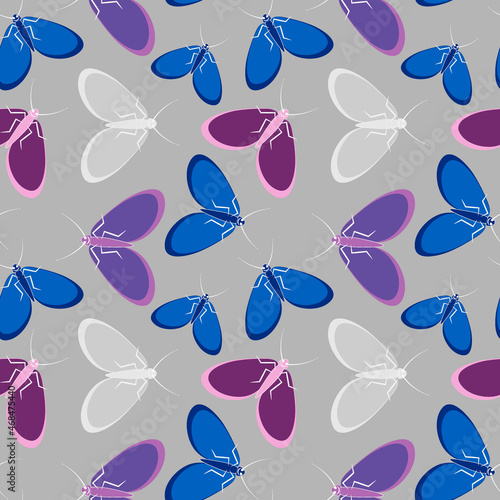 Seamless pattern - stylized moths - graphics. Summer, insects, unbearable ease of life. Wallpapers, textiles, packaging