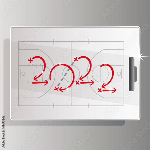 New Year 2022 Basketball strategy for goal red arrows white board background