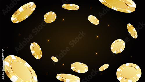 Gold poker chips flying around the center.