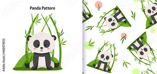 Seamless pattern with cute character Panda. Cute vector illustration for kids. Can be used for textiles print  and gift wrapping Baby Shower. Vector cartoon illustration