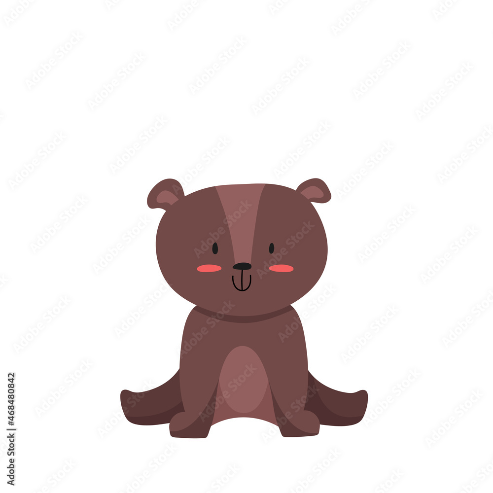Fototapeta premium Cute bear character for kids print concept. Kawaii style. Children illustration with Baby brown bear forest animal. Cartoon vector isolated on white background