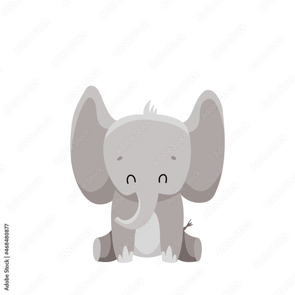 Cute elephant cartoon character. Print for baby shower party. Scandinavian style Vector illustration  in Flat design.