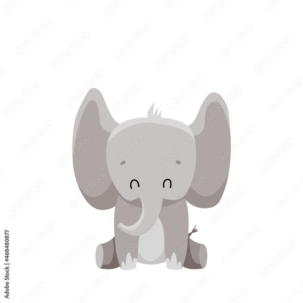 Fototapeta premium Cute elephant cartoon character. Print for baby shower party. Scandinavian style Vector illustration in Flat design.
