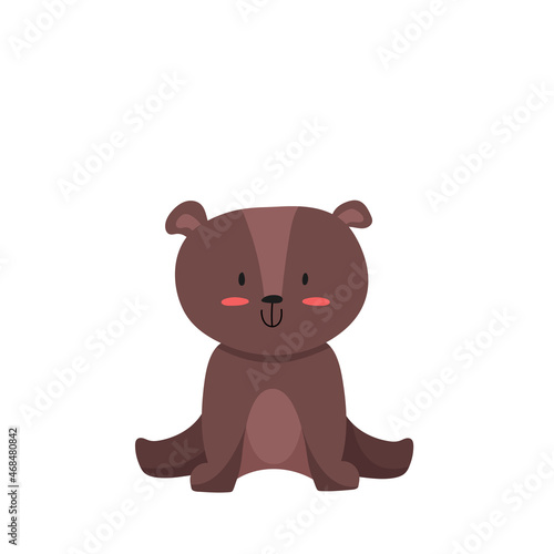 Cute bear character for kids print concept. Kawaii style. Children illustration with Baby brown bear forest animal. Cartoon vector isolated on white background