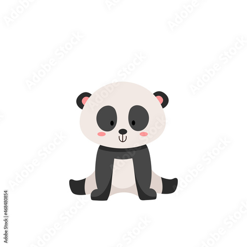 Panda character sitting and smiling. Cute and adorable wildlife animal design for children baby shower party. Scandinavian style Vector illustration in cartoon design.