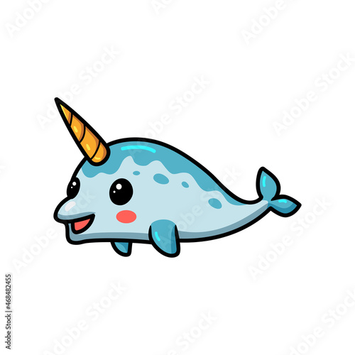 Cute little narwhal cartoon swimming