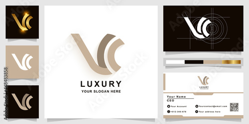 Letter w or vc monogram logo template with business card design