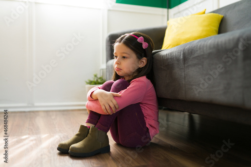 Sad five year old kid is grounded