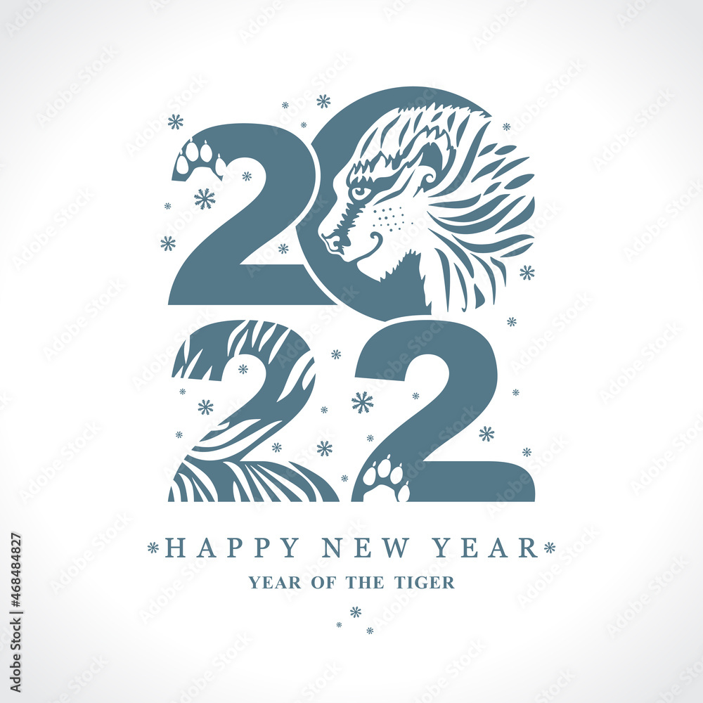 Year of tiger. 2022. Vector new year card. Template with the 2022 and Tiger. New Year on the Chinese calendar. 