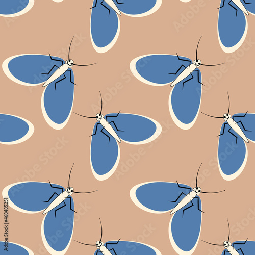 Illustration on a square background - stylized moths - graphics. Summer, insects, unbearable ease of life