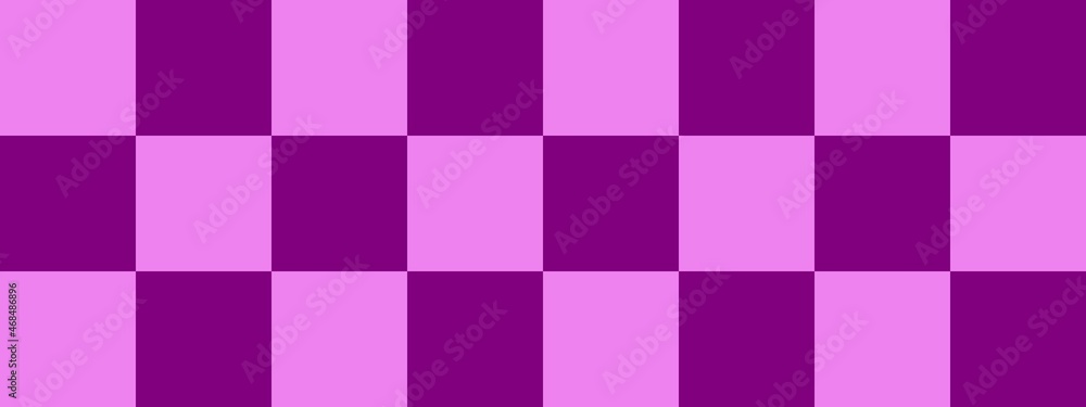 Checkerboard banner. Purple and Violet colors of checkerboard. Big squares, big cells. Chessboard, checkerboard texture. Squares pattern. Background. Checkerboard banner. Purple and Violet colors of checkerboard. Big squares, big cells. Chessboard, checkerboard texture. Squares pattern. Background.