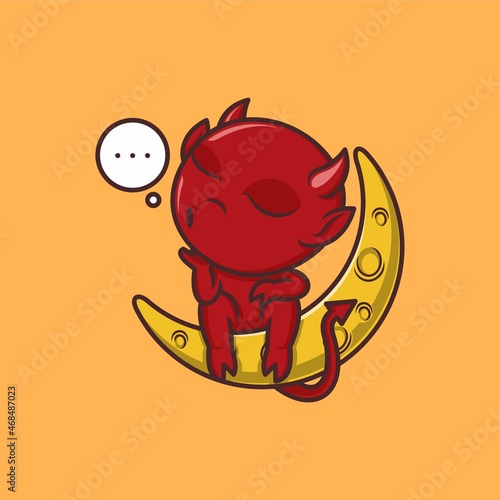 dreamy cute cartoon devil. vector illustration for mascot logo or sticker