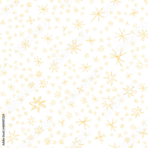 Hand Drawn Snowflakes Christmas Seamless Pattern. Subtle Flying Snow Flakes on chalk snowflakes Background. Astonishing chalk handdrawn snow overlay. Cute holiday season decoration.