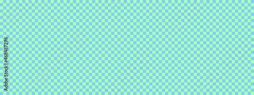 Checkerboard banner. Sky blue and Mint colors of checkerboard. Small squares, small cells. Chessboard, checkerboard texture. Squares pattern. Background.