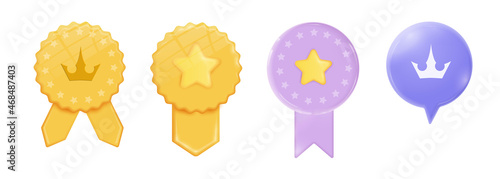 Vector  3d medal icon. Certified Emblem Badge Emblem Symbol. Quality guarantee ribbon icon with star. Realistic 3d design of the object. Championship trophy. Sport award. Victory concept