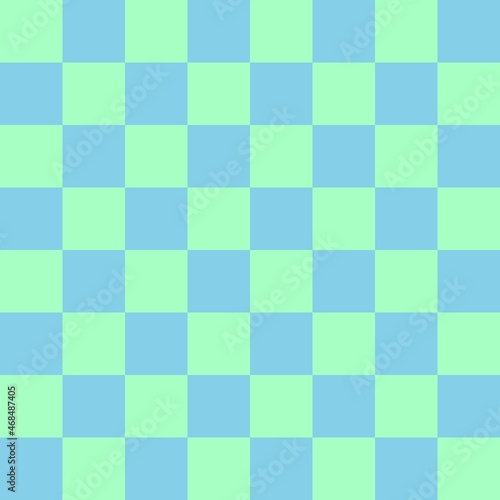 Checkerboard 8 by 8. Sky blue and Mint colors of checkerboard. Chessboard, checkerboard texture. Squares pattern. Background.