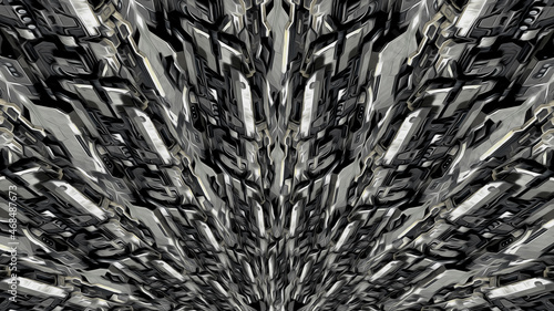 Amazing abstract silver mandala. 3d Oil paint effect, Wavy fluid trippy futurist background. photo