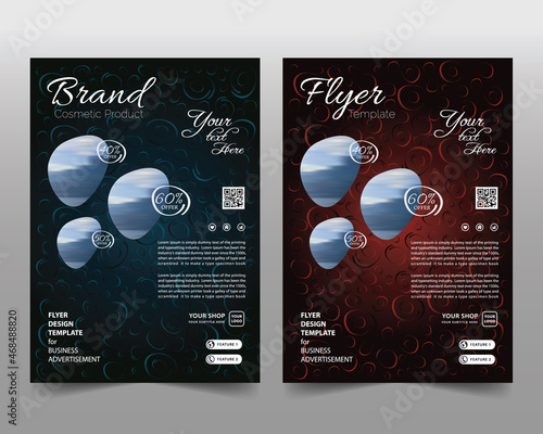Poster flyer handbill brochure cover design layout set with 3 spaces for photos in the background. Editable red and blue color vector templates in A4 size