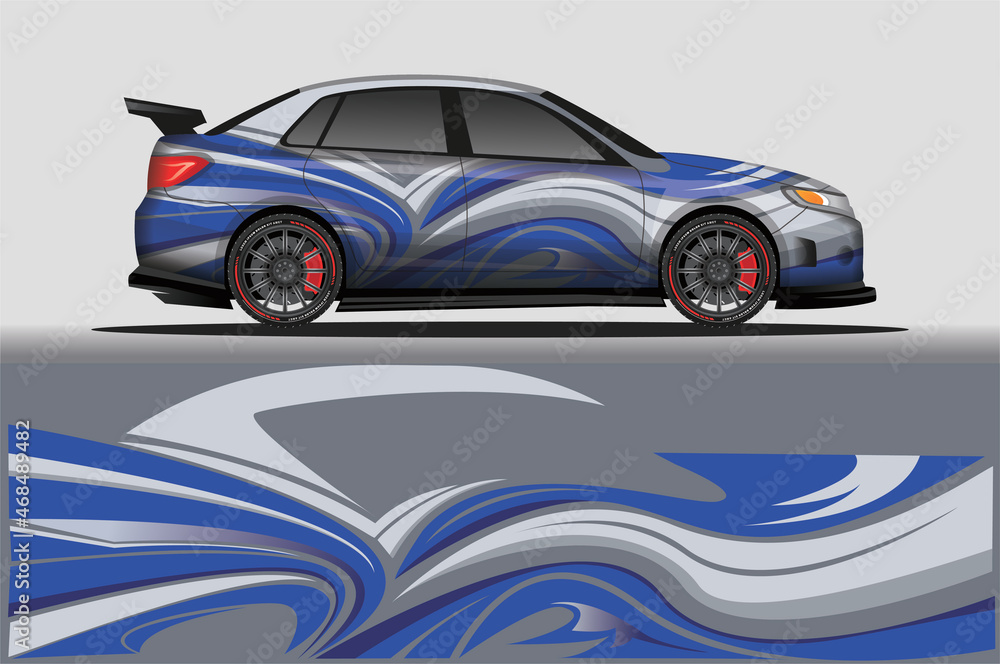 Fototapeta premium Car livery wrap decal, rally race style vector illustration abstract background