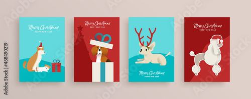 Christmas New Year holiday dog animal card set