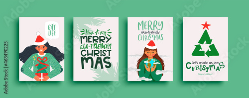 Christmas New Year green eco friendly card set