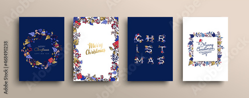 Christmas New Year gold winter nature card set