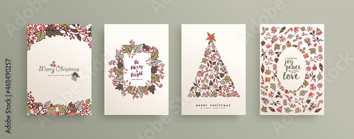 Christmas New Year winter nature leaf card set