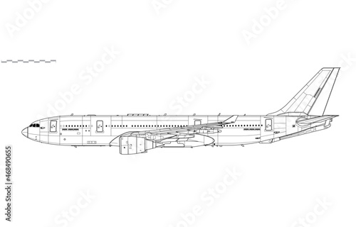 Airbus KC-30. A330MRTT. Vector drawing of aerial refueling tanker and transport aircraft. Side view. Image for illustration and infographics.