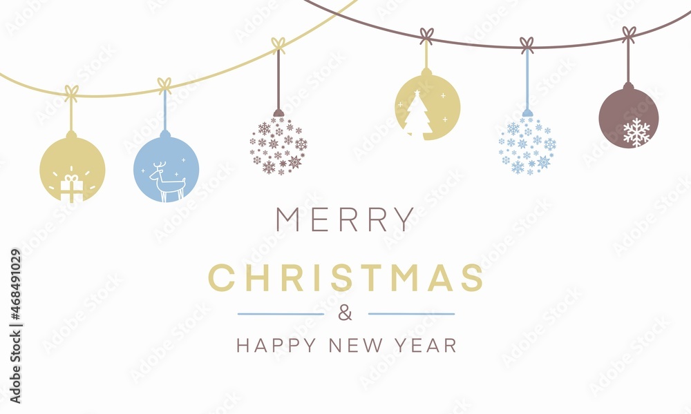 シンプルで可愛いクリスマス装飾背景壁紙カード（青/黄） Christmas and Happy new year card