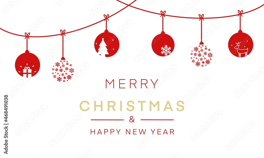 シンプルで可愛いクリスマス装飾背景壁紙カード 赤 Christmas And Happy New Year Card Stock イラスト Adobe Stock