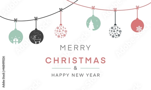 シンプルで可愛いクリスマス装飾背景壁紙カード（赤/緑） Christmas and Happy new year card