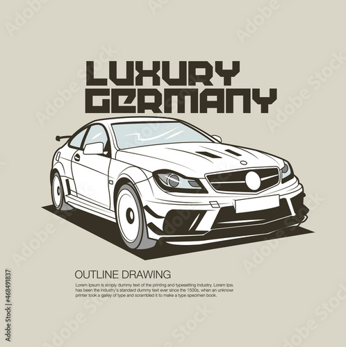 Luxury and prestigious modern car design.Isolated outline drawing vector illustration.