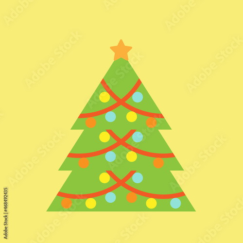 Christmas tree with decorations: Christmas' balls, star on the top, garlands (ID: 468492435)