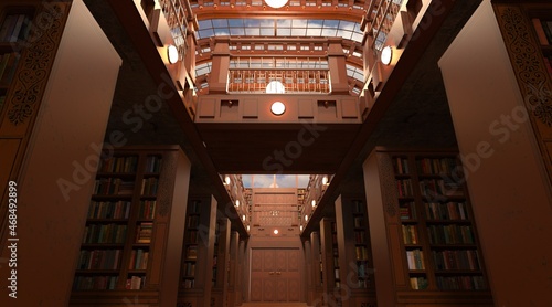 Old library room interior 3d illustration