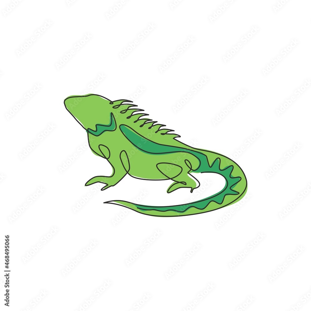 One continuous line drawing of beautiful iguana for company logo identity. Funny reptilian animal mascot concept for pet hobbyist association. Single line draw design illustration vector graphic One continuous line drawing of beautiful iguana for company logo identity. Funny reptilian animal mascot concept for pet hobbyist association. Single line draw design illustration vector graphic