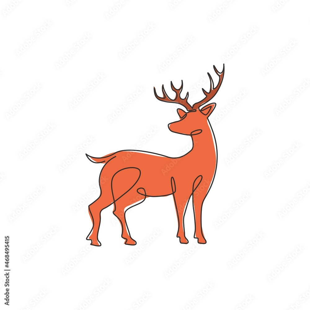 Single continuous line drawing of elegance cute deer for national zoo logo  identity. Luxury buck mascot concept for animal hunting club. Modern one  line draw graphic vector design illustration Stock Vector |