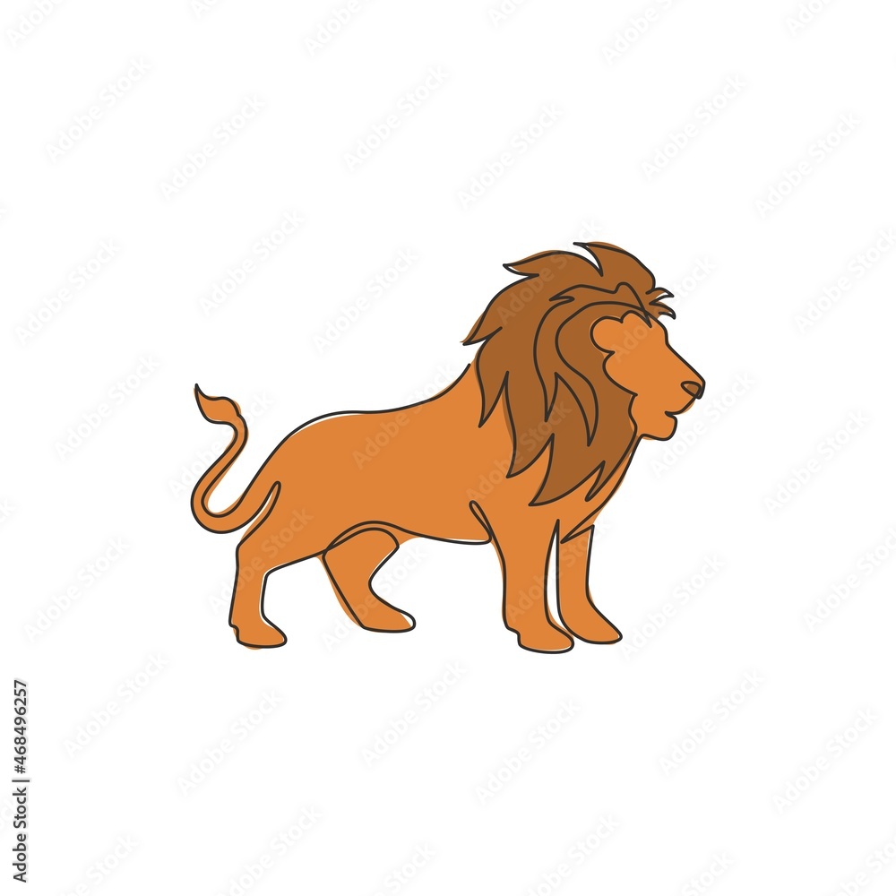 One continuous line drawing of king of the jungle, lion for company logo identity. Strong feline mammal animal mascot concept for national safari zoo. Single line draw design illustration vector One continuous line drawing of king of the jungle, lion for company logo identity. Strong feline mammal animal mascot concept for national safari zoo. Single line draw design illustration vector