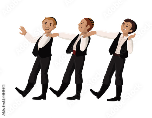 Young Dancers are dancing jewish national dances. Tree dancing children, Israel. Israeli hora.