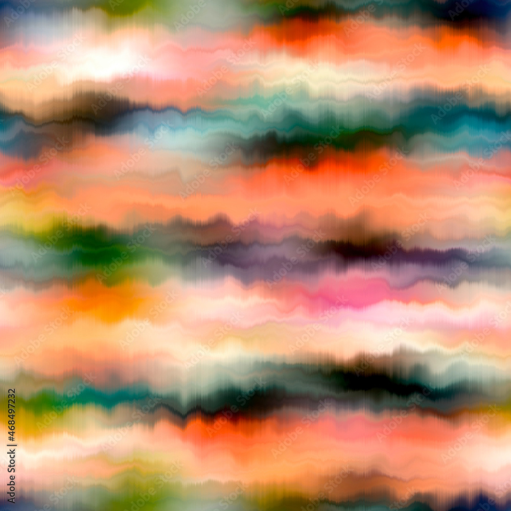 Bleed stripe summer tie dye batik beach wear pattern. Seamless variegated gradient space dyed shibori effect. Washed out painterly trendy fashion print background. Bleed stripe summer tie dye batik beach wear pattern. Seamless variegated gradient space dyed shibori effect. Washed out painterly trendy fashion print background.