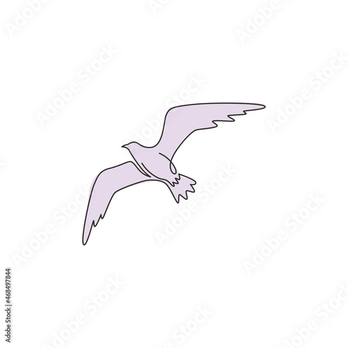 Single continuous line drawing of elegant seagull for nautical logo identity. Adorable seabird mascot concept for sea port symbol. Modern one line vector graphic draw design illustration