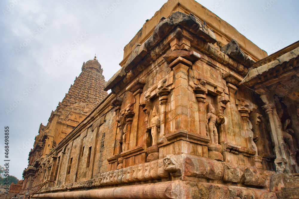 View of the Brihadeeswarar Temple One of the ancient temples in Thanjavur, Tamil Nadu, India.