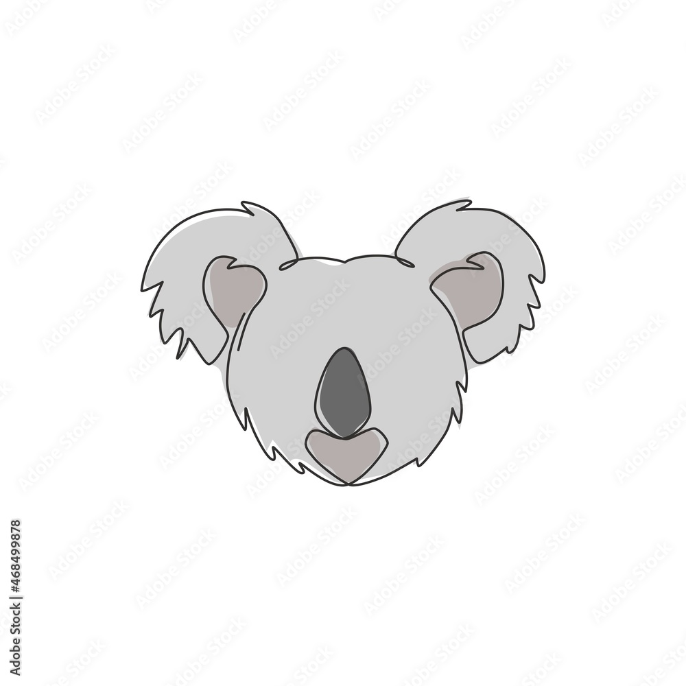 One single line drawing of cute koala head for business logo identity. Little bear from Australia mascot concept for traveling tourism campaign icon. Continuous line draw design vector illustration One single line drawing of cute koala head for business logo identity. Little bear from Australia mascot concept for traveling tourism campaign icon. Continuous line draw design vector illustration