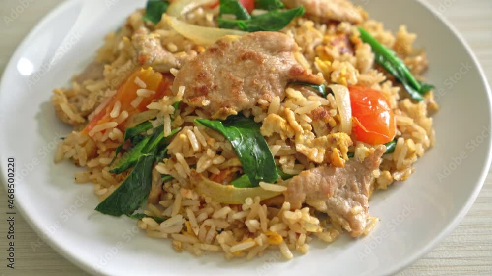 Fried rice with pork on plate Fried rice with pork on plate
