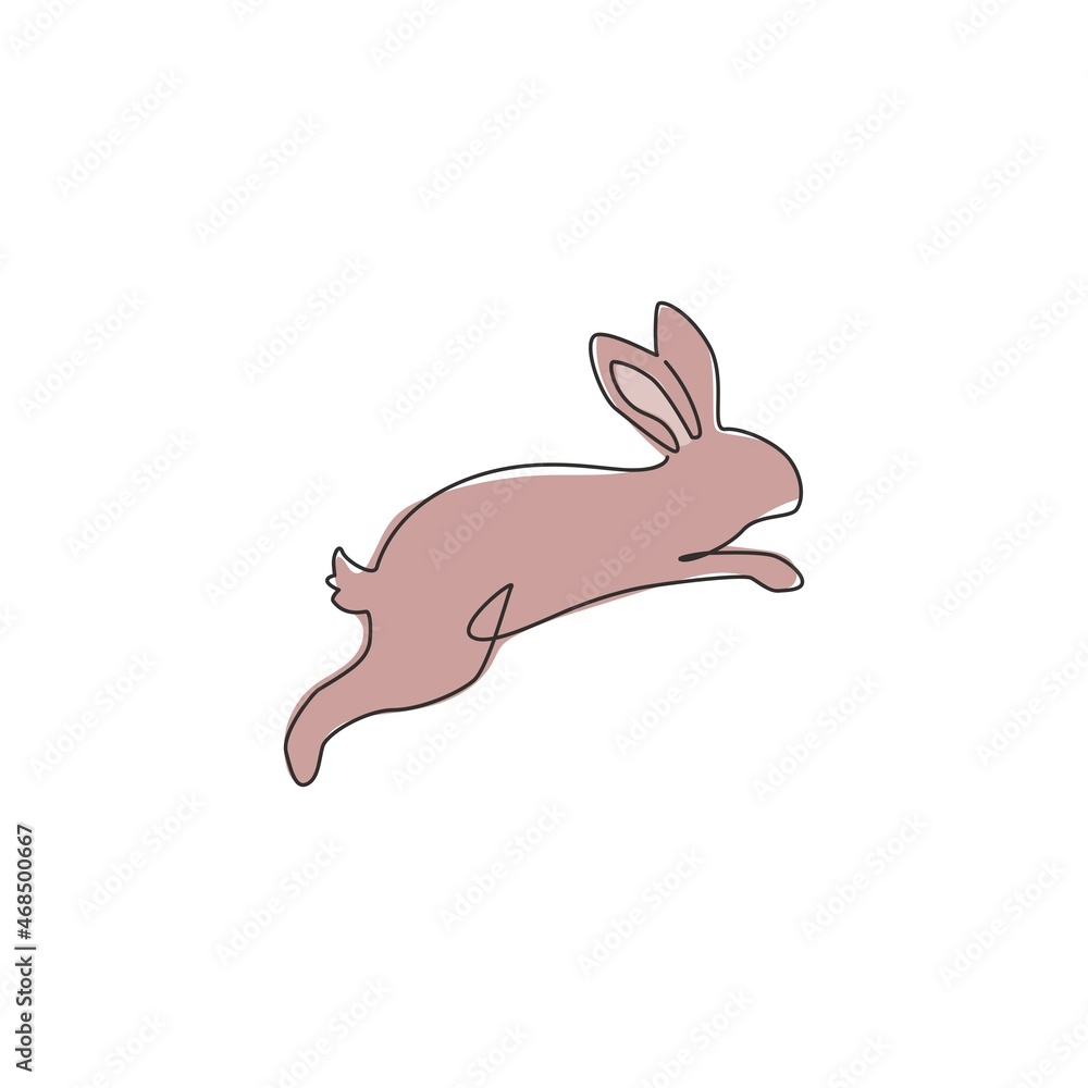 One single line drawing of cute jumping rabbit for brand business logo identity. Adorable bunny animal mascot concept for breeding farm icon. Continuous line graphic draw design vector illustration One single line drawing of cute jumping rabbit for brand business logo identity. Adorable bunny animal mascot concept for breeding farm icon. Continuous line graphic draw design vector illustration