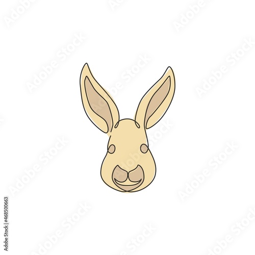 One continuous line drawing of adorable rabbit head for animal lover club logo identity. Cute bunny animal mascot concept for kids doll shop icon. Single line graphic draw design vector illustration © Simple Line