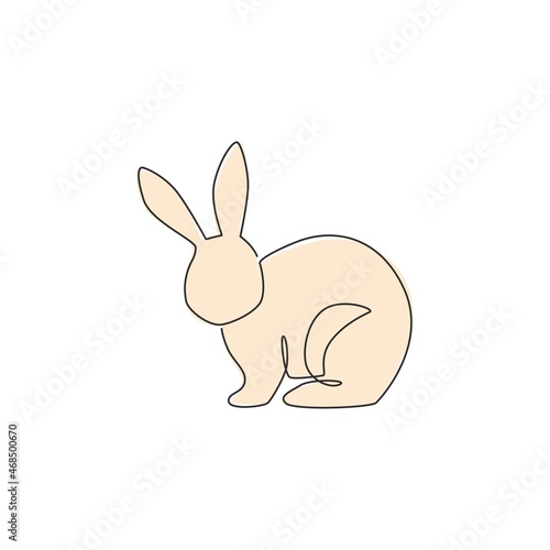 One single line drawing of cute standing rabbit for brand business logo identity. Adorable bunny animal mascot concept for breeding farm icon. Continuous line draw design graphic vector illustration © Simple Line