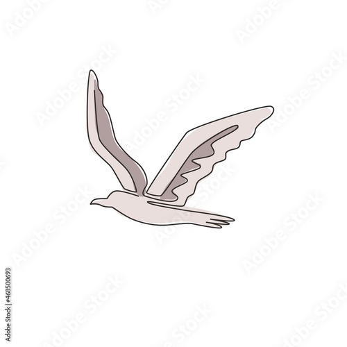 Single continuous line drawing of cute albatross for business logo identity. Adorable sea bird mascot concept for marine company brand icon. Trendy one line draw design vector graphic illustration
