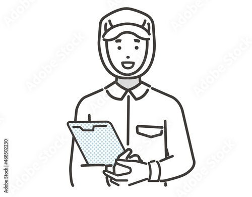 バインダーを持つ食品工場や給食職員の男性のベクターイラスト素材／病院／工場／調理師／求人／上半身